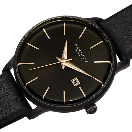 Akribos XXIV Black Dial Black Leather Men's Watch AK1064BKG