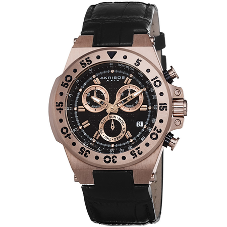 Akribos XXIV Chronograph Black Dial Black Leather Ladies Watch AK667RGB