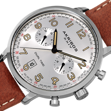 Akribos XXIV Silver Dial Dual Time Men's Watch AK1023SSBR