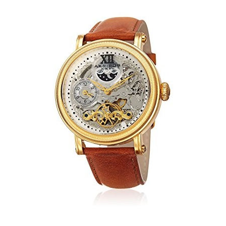 Akribos XXIV Skeleton Dial Automatic Men's Leather Watch AK968YGTN
