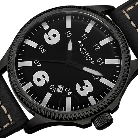 Akribos XXIV Trek Black Dial Black Leather Men's Watch AK833WT