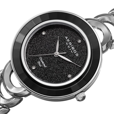 Akribos XXIV Diamond Black Dial Ladies Watch AK1088SSB
