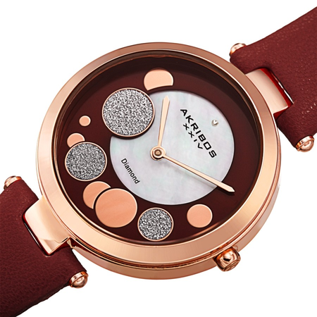 Akribos XXIV Diamond Red Dial Ladies Watch AK1069BUR