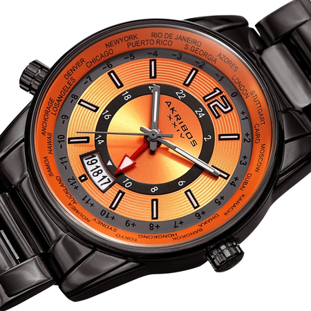 Akribos XXIV GMT Orange Dial Men's Watch AK1021GNOR