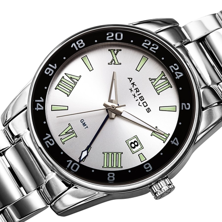 Akribos XXIV GMT Silver-tone Dial Men's Watch AK1055SS