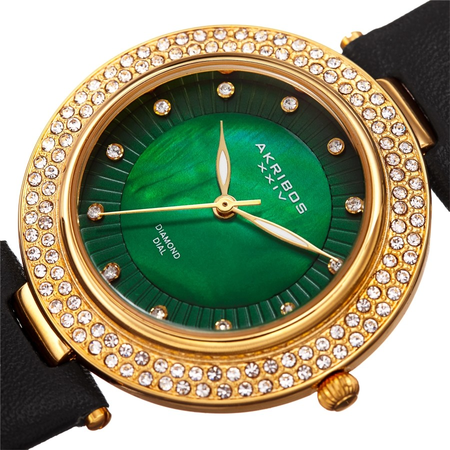 Akribos XXIV Diamond Green Dial Ladies Watch AK1008BKGN