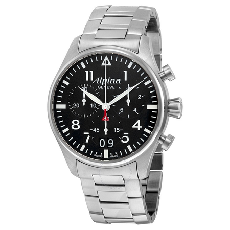 Alpina Startimer Black Dial Stainless Steel Bracelet Men's Watch AL372B4S6B AL-372B4S6B