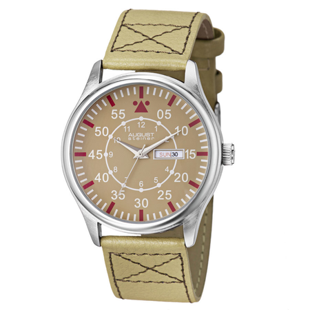 August Steiner Beige Leather Beige Dial Watch AS8074TN