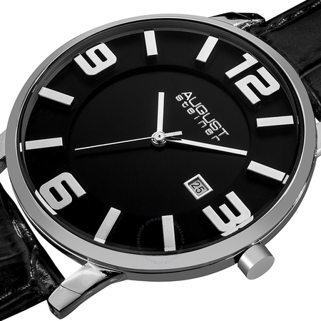 August Steiner Black Dial Silver-tone Black Leather Men's Watch AS8055BK
