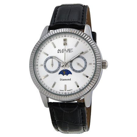 August Steiner Diamond Multi-Function Black Leather Men's Watch AS8051SS