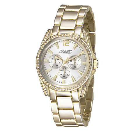 August Steiner Gold-tone Metal Silver Dial Quartz Ladies Watch AS8075YG