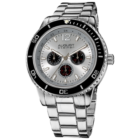 August Steiner Multi-Function Silver Dial Silver-Tone Men's Watch AS8059SS
