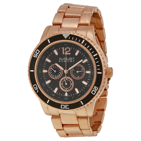 August Steiner Multi-Function Black Dial Rose Gold-Tone Men's Watch AS8059RG