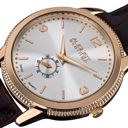 August Steiner Silver Dial Brown Leather Men's Watch AS8020RG