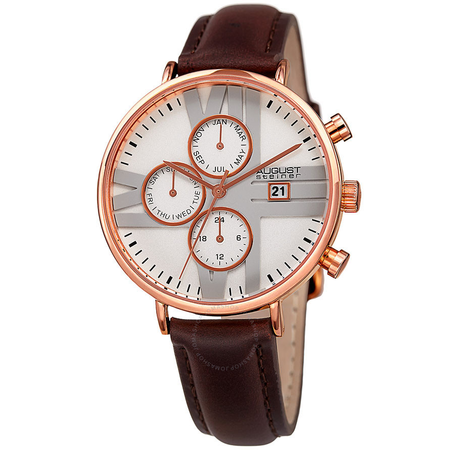 August Steiner Silver Dial Ladies Leather Multifunction Watch AS8220BRRG