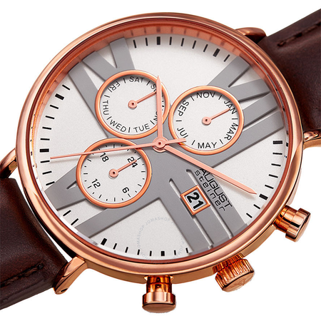 August Steiner Silver Dial Ladies Leather Multifunction Watch AS8220BRRG