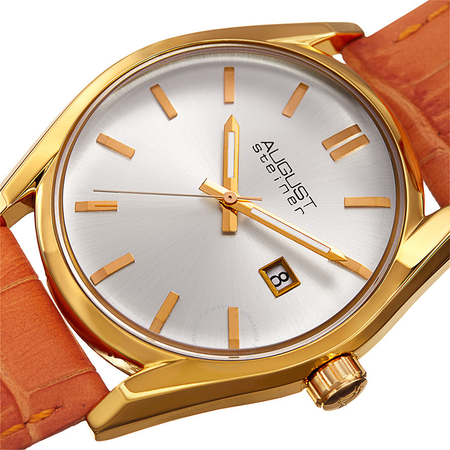 August Steiner Silver Dial Ladies Orange Leather Watch AS8221OR