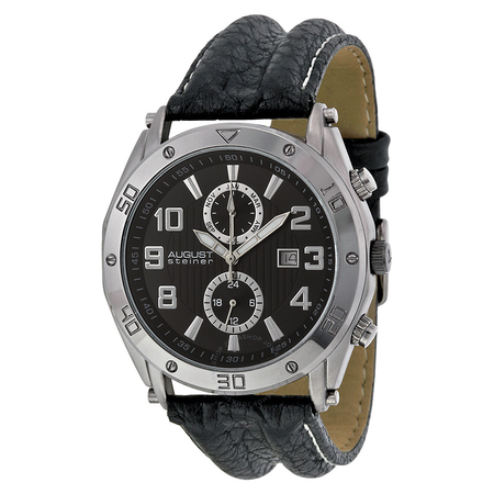 August Steiner Black Dial Black Leather Men's Watch AS8117BK