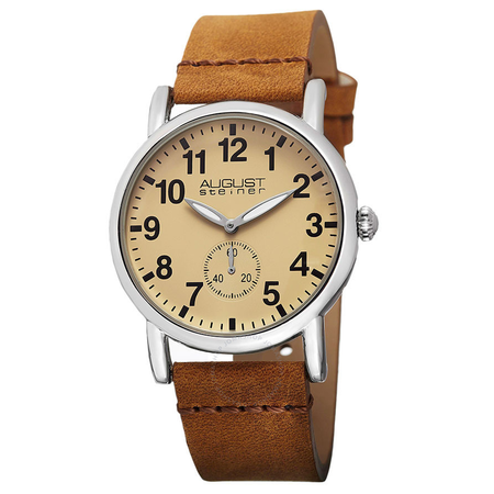 August Steiner Champagne Dial Brown Leather Ladies  Watch AS8110BR