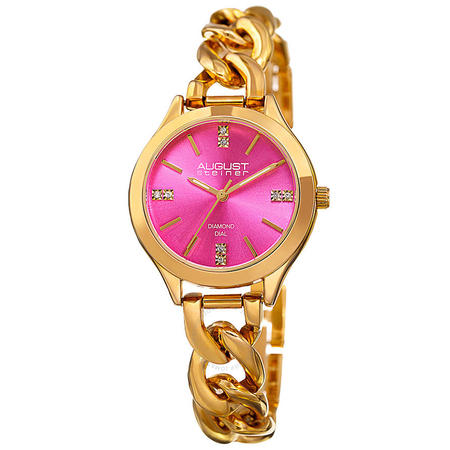 August Steiner Pink Dial Ladies Gold Tone Watch AS8222YGPK