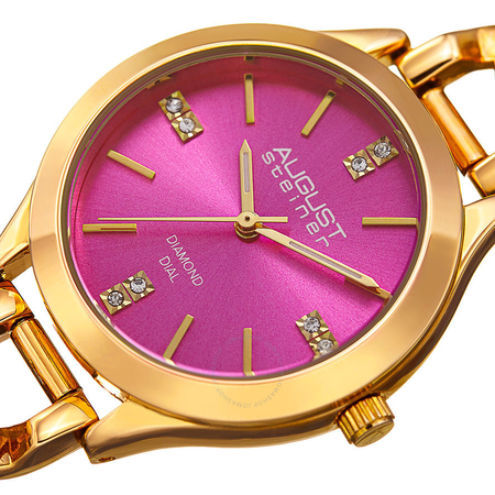 August Steiner Pink Dial Ladies Gold Tone Watch AS8222YGPK