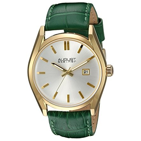 August Steiner Silver Dial Ladies Green Leather Watch AS8221GN