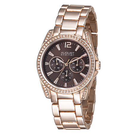 August Steiner Rose Gold-tone Metal Brown Dial Quartz Ladies Watch AS8075RG