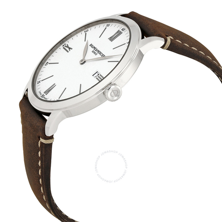Baume et Mercier Classima White Dial Brown Leather Men's Watch 10389