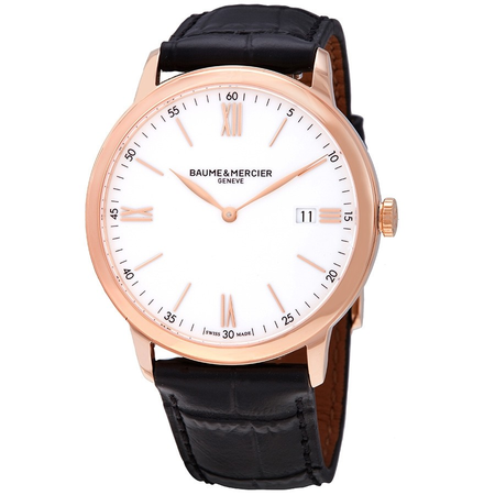 Baume et Mercier Classima White Dial Men's Leather Watch 10441