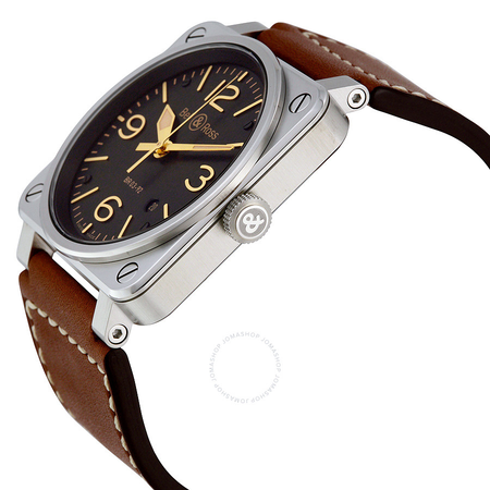 Bell and Ross Aviation Gold Heritage Black Dial Leather Men's Watch BR0392-ST-G-HE/SCA