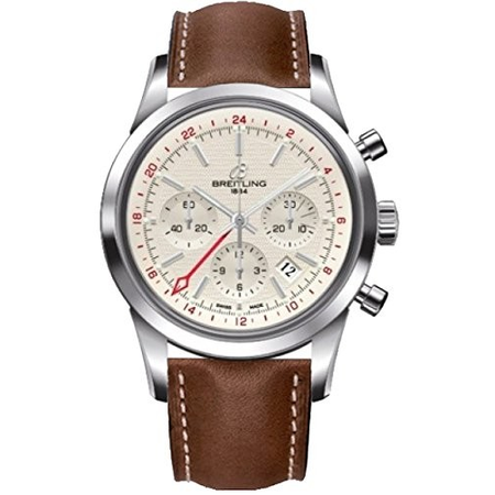 Breitling Transocean Chronograph GMT Silver Dial Brown Leather Men's Watch AB045112-G772