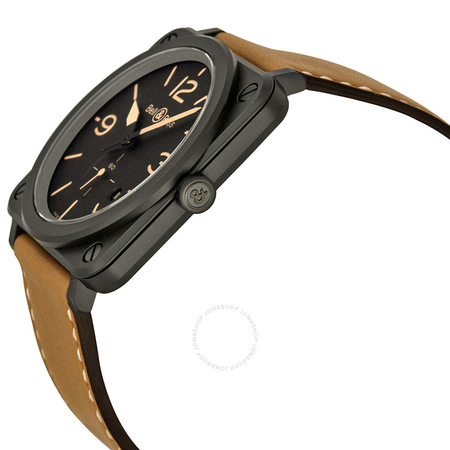 Bell and Ross Black Dial Beige Calfskin Leather Men's Watch BLR BRS-HERI-CEM