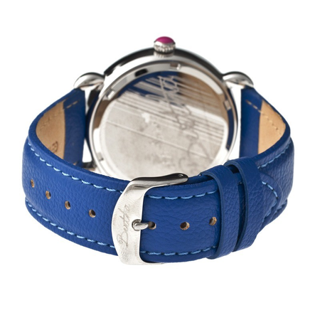 Bertha Ashley Silver-tone Steel Blue Leather Strap Multicolor Owl Dial Ladies Watch GIOGFAI001