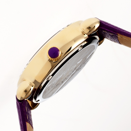 Bertha Daphne Flower Engraved Mother of Pearl Dial Purple Leather Ladies Watch BR4606