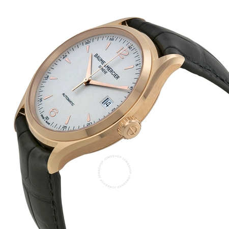 Baume et Mercier Baume and Mercier Clifton Silver Dial 18kt Rose Gold Black Alligator Leather Men's Watch 10058