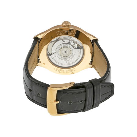 Baume et Mercier Baume and Mercier Clifton Silver Dial 18kt Rose Gold Black Alligator Leather Men's Watch 10058
