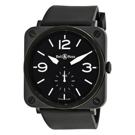 Bell and Ross Aviation Black Dial Black Ceramic Case Unisex Watch BRS-BLK-CER-RUBB BRS-BLC-MAT/SRB