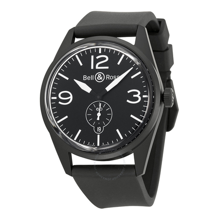 Bell and Ross Aviation Original Carbon Black Dial Black Rubber Men's Watch BLRBR123-BL-CB