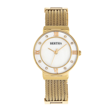 Bertha Bertha Dawn Quartz Crystal White Mother of Pearl Dial Ladies Watch BR9703 BR9703