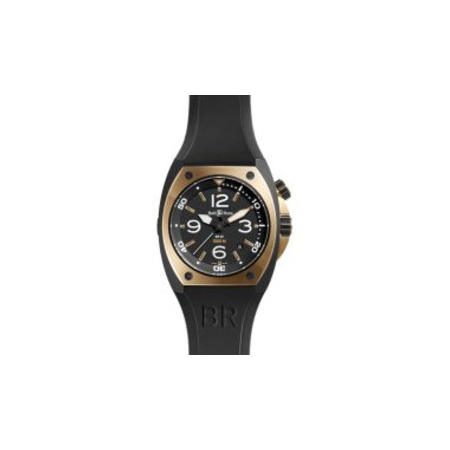 Bell and Ross Marine Black Dial 18kt Pink Gold and Black PVD Steel Rubber Men's Watch BR02-PNKGLD-CA BR02-PINKGOLD-CA-DNR