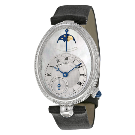 Breguet Reine De Naples Mother of Pearl Dial 18kt White Gold Diamond Black Satin Ladies Watch 8908BB52864D00D 8908BB/52/864.D00D