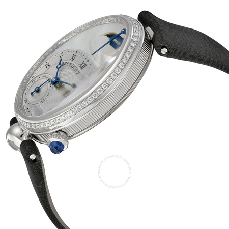 Breguet Reine De Naples Mother of Pearl Dial 18kt White Gold Diamond Black Satin Ladies Watch 8908BB52864D00D 8908BB/52/864.D00D