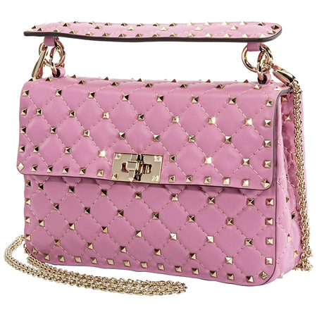 Valentino Medium Rockstud Spike Shoulder Bag-Pink RW2B0122NAP HD8