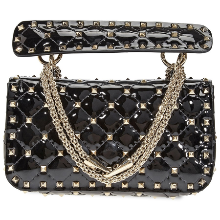 Valentino Small Patent Rockstud Spike Bag- Black RW2B0123VNE-0NO