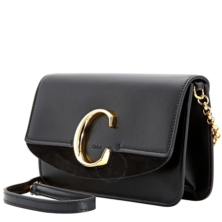 Chloe C Clutch in Shiny & Suede Calfskin- Black CHC19SS192A37001