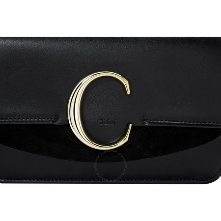 Chloe C Clutch in Shiny & Suede Calfskin- Black CHC19SS192A37001