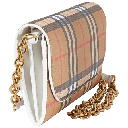 Burberry Ladies Leather Heymarket Checked Pattern Bag 4073426
