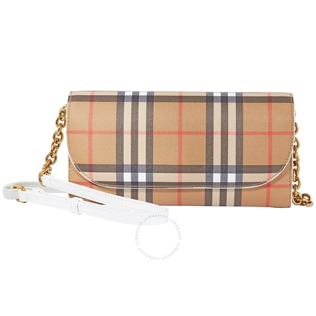 Burberry Ladies Leather Heymarket Checked Pattern Bag 4073426