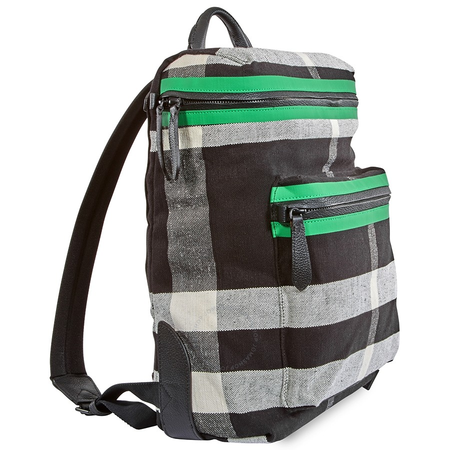 Burberry Men's Zip-top Leather Trim Canvas Check Backpack 4068231