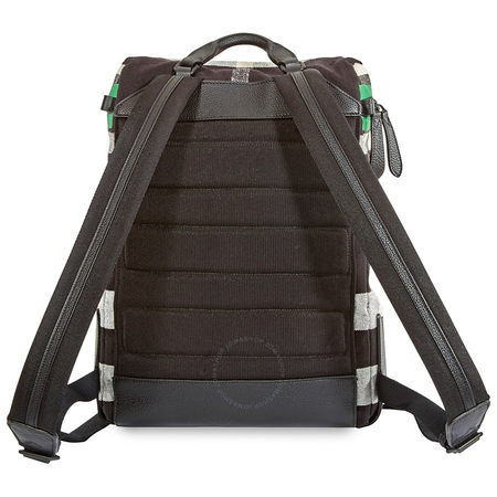 Burberry Men's Zip-top Leather Trim Canvas Check Backpack 4068231